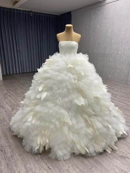 Blush Pink Ruffled Wedding Dress Vintage Strapless Ball Gown 67463