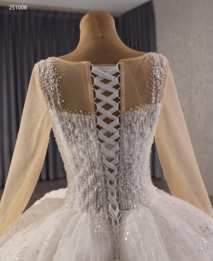 Muslim Design Wedding Dress with Long Sleeves Beading Laces 251008