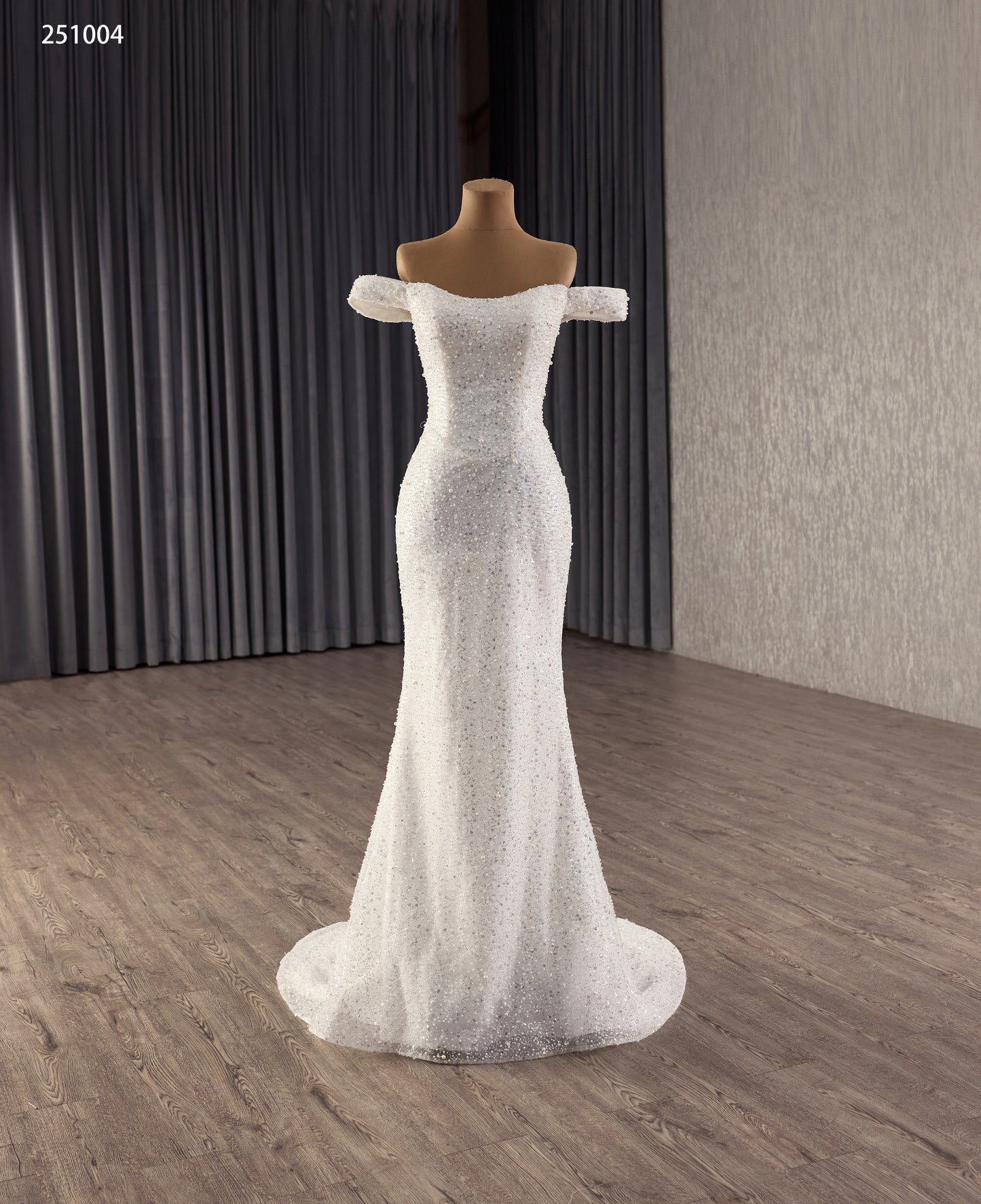Beads Sequince Off the Shoulder Mermaid Dress with Luxurious Cape 251004