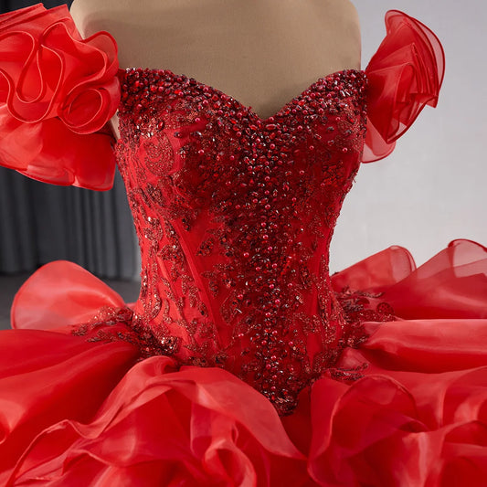 Traditional Red Sequins Puffy Plus Size Women's Evening Dresses241070