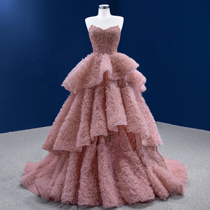 67512 Pink Long Sleeveless Elegant Party Gowns for Women Evening Dress