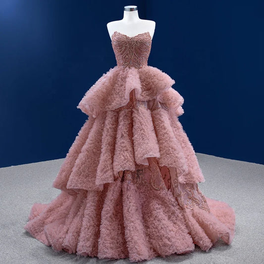 67512 Pink Long Sleeveless Elegant Party Gowns for Women Evening Dress