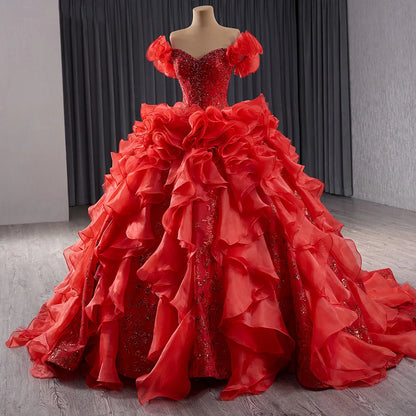 Traditional Red Sequins Puffy Plus Size Women's Evening Dresses241070