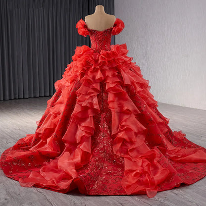 Traditional Red Sequins Puffy Plus Size Women's Evening Dresses241070