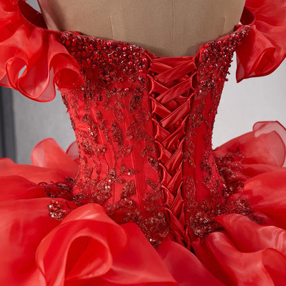 Traditional Red Sequins Puffy Plus Size Women's Evening Dresses241070