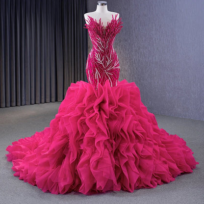 Ruffle Modest Beaded Party Prom Mermaid Ball Gown Evening Dresses 231040