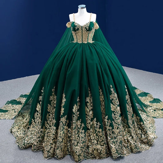 Btydress Green Spaghetti Strap Party Gowns Pearl Off Shoulder Dress 222194