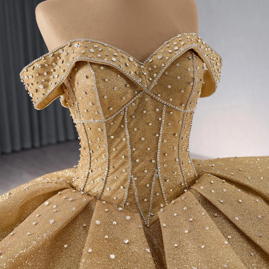 Glitter Golden Sweetheart Empire Layered Ball Gown 241088