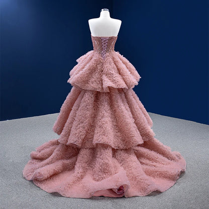 67512 Pink Long Sleeveless Elegant Party Gowns for Women Evening Dress