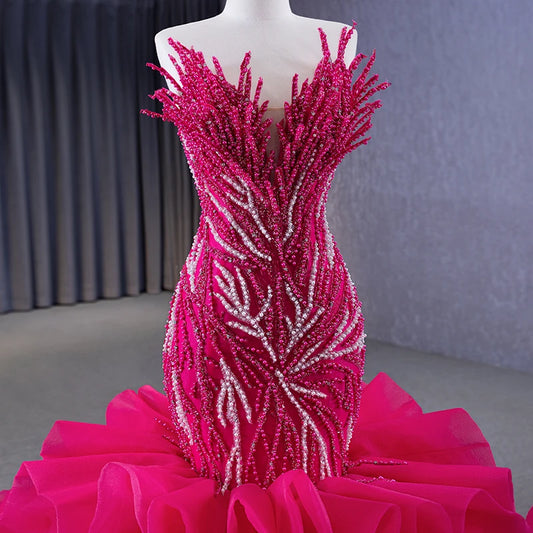 Ruffle Modest Beaded Party Prom Mermaid Ball Gown Evening Dresses 231040