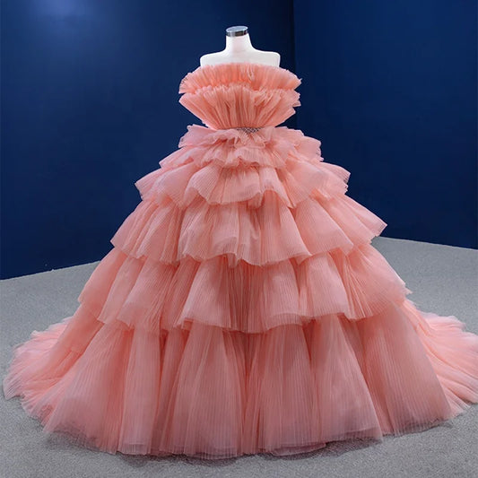 Btydress Pink Plain Ruched Sleeveless Ball Gowns for Evening Dresses 222140
