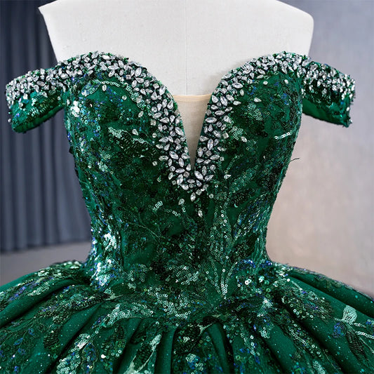 Dark Green Off the Shoulder Appliques Quinceanera Ball Gown 231113