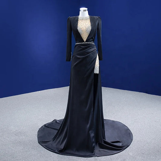Formal Event Black Long Sleeves Evening Dress for Women Mermaid 67495