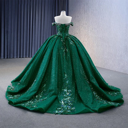 Dark Green Off the Shoulder Appliques Quinceanera Ball Gown 231113