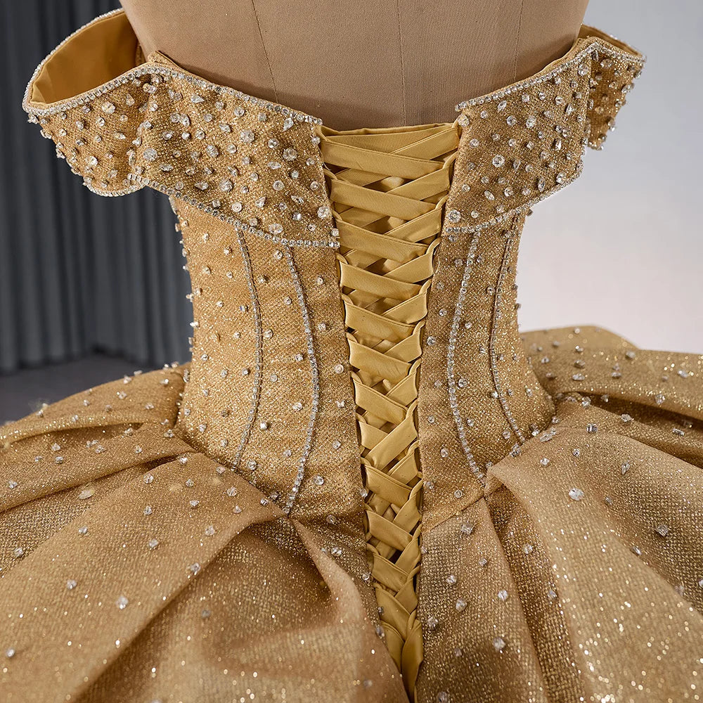 Glitter Golden Sweetheart Empire Layered Ball Gown 241088