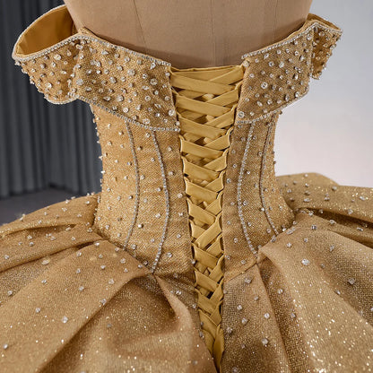 Glitter Golden Sweetheart Empire Layered Ball Gown 241088
