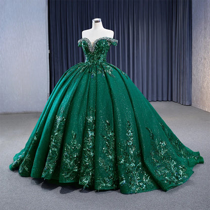 Dark Green Off the Shoulder Appliques Quinceanera Ball Gown 231113