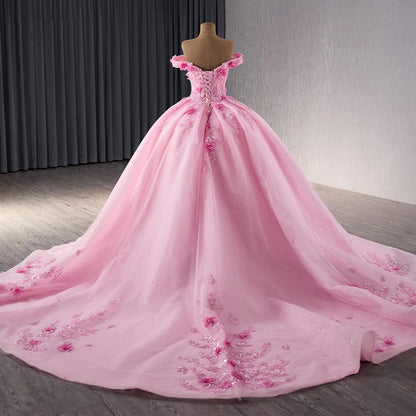 2025 Pink Appliqued Flower Empire Bridal Ball Gown Quinceanera Dress