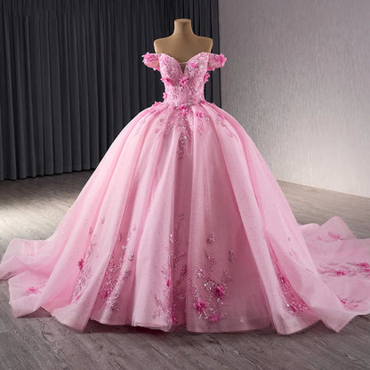 2025 Pink Appliqued Flower Empire Bridal Ball Gown Quinceanera Dress