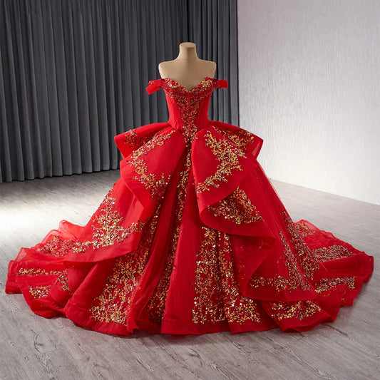 Luxury Red Sweetheart Lace Birthday Sweet 15 Quinceanera Dress