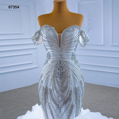 Luxury Ruffled Beaded Mermaid Wedding Gown 67354