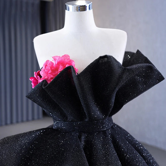 Btydress Black Luxury Sleeveless Flower Ball Women's Quinceanera Dress 67547