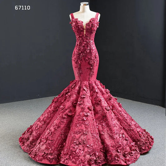 Mermaid 3d Flowers Elegant Formal Party Evening Dresses 67110