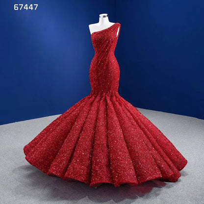 Btydress Sequince Red One Shoulder Mermaid Wedding Dress 67447