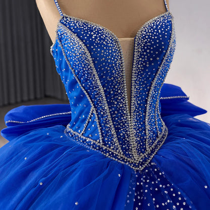 Crystal Spaghetti Strap Royal Blue Empire Quinceanera Gowns