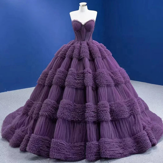 Btydress Purple Princess Elegance Ball Gown Beaded Prom Evening Dress 67372