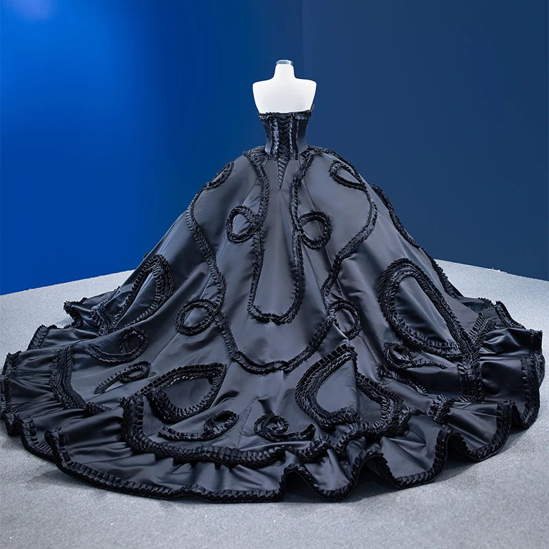 Btydress Elegant Black Bow Sleeveless Satin Evening Ball Gown Dress 67568
