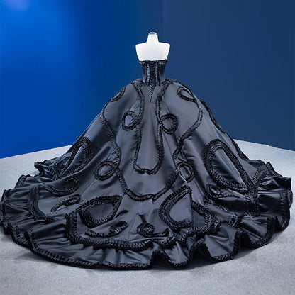 Btydress Elegant Black Bow Sleeveless Satin Evening Ball Gown Dress 67568