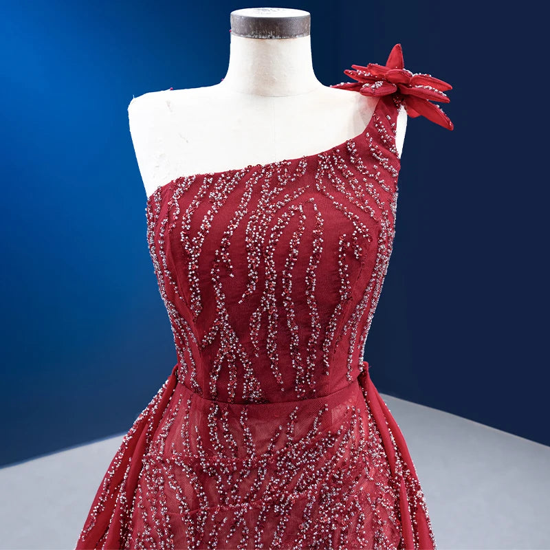 Btydress Sequiuns One Shoulder Party Prom burgandy Mermaid Evening Dresses 222179
