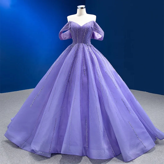 Btydress Purple Sequins Off Shoulder Evening Party Gowns Dresses 67571