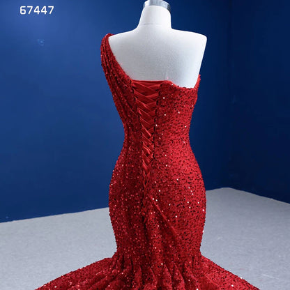 Btydress Sequince Red One Shoulder Mermaid Wedding Dress 67447