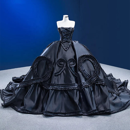 Btydress Elegant Black Bow Sleeveless Satin Evening Ball Gown Dress 67568
