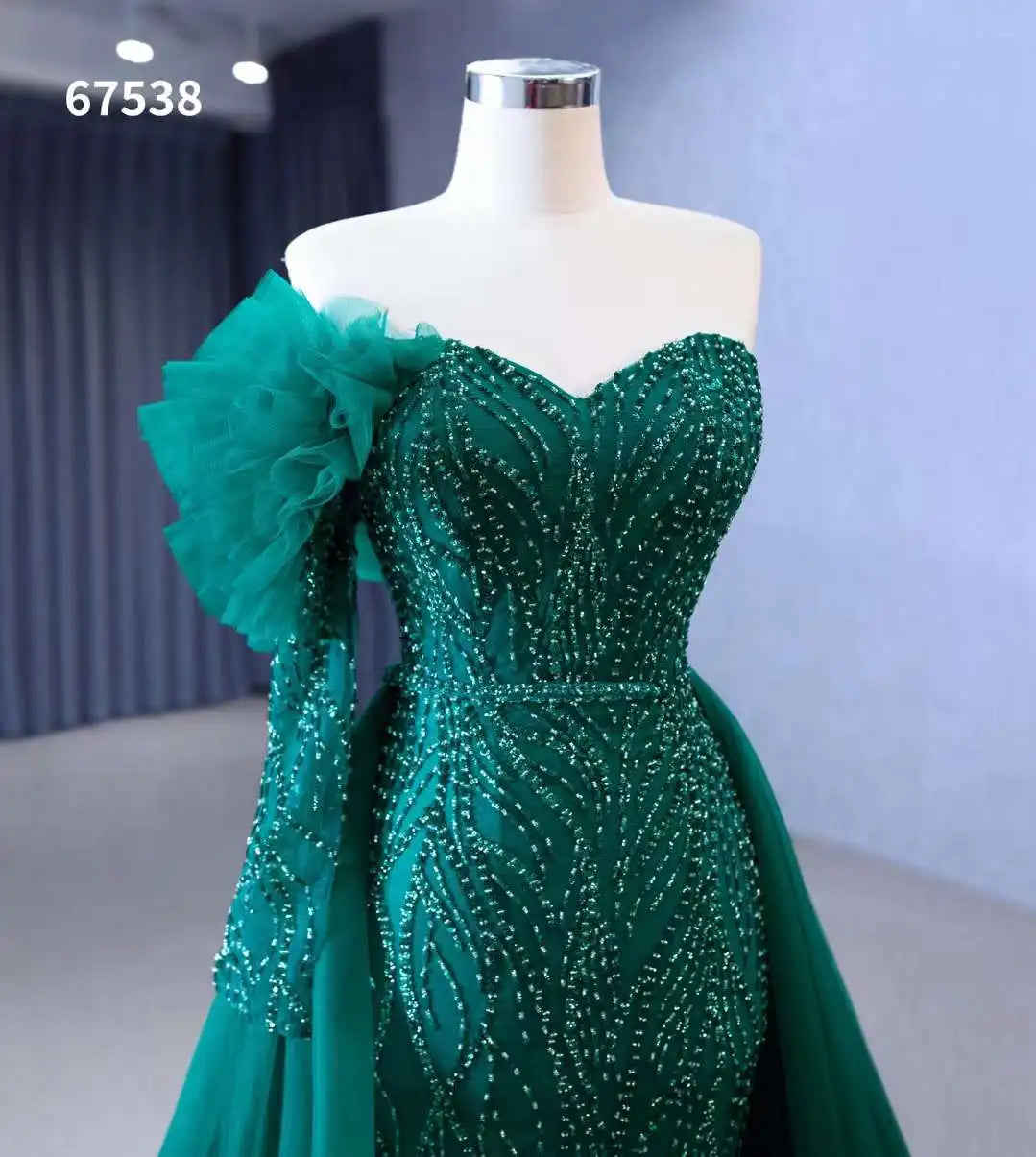 Green  Mermaid Prom Evening Dresses With Detachable Train 67538