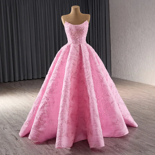 Unique Scoop Pink A-line Evening Gowns Dresses for Girls