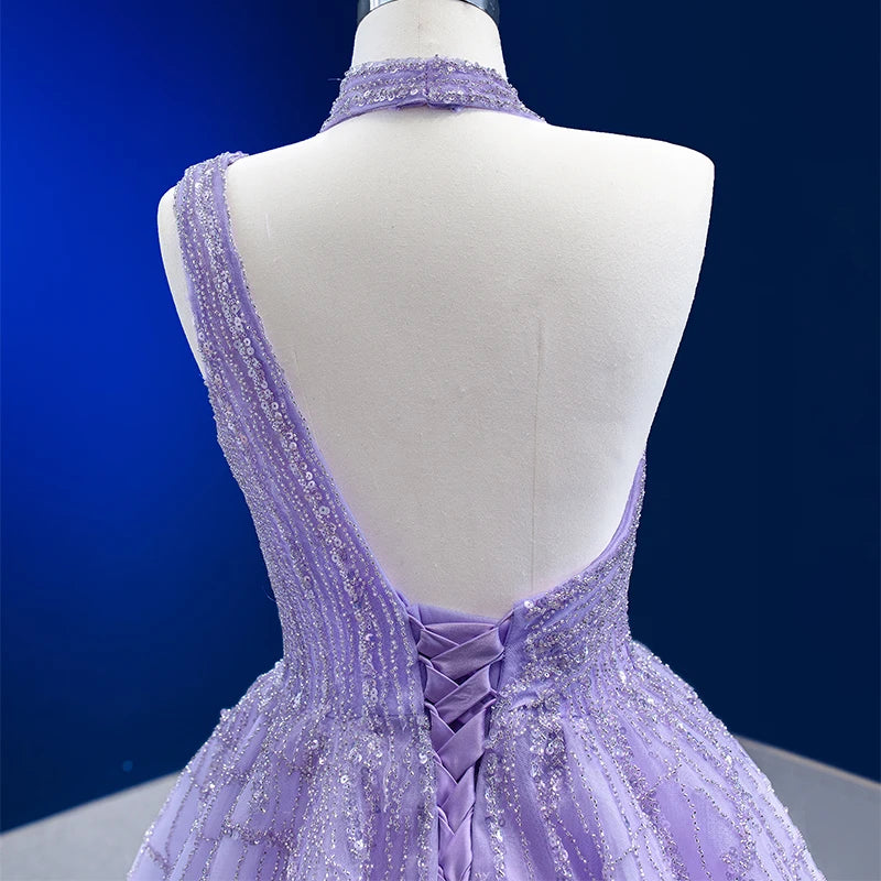 Chic Backless Purple A-line Evening Party Gowns Dresses 222184