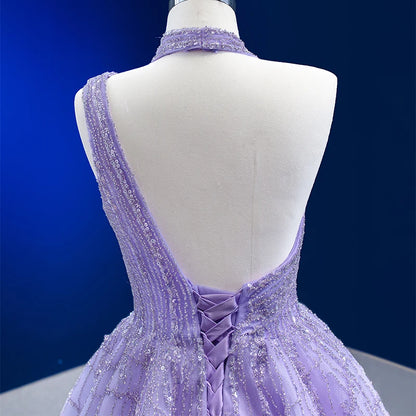 Chic Backless Purple A-line Evening Party Gowns Dresses 222184