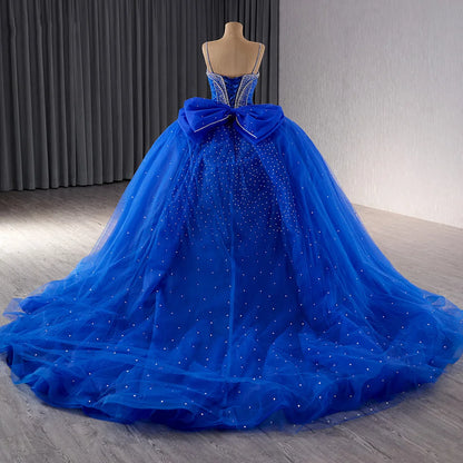 Crystal Spaghetti Strap Royal Blue Empire Quinceanera Gowns