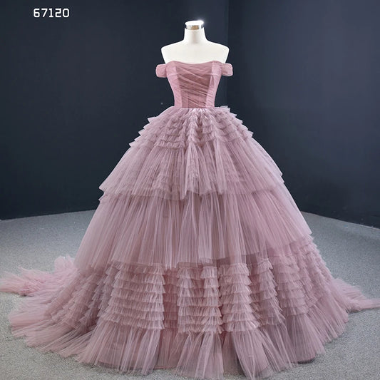 Btydress Burgundy Tulle Quinceanera Dresses Off the Shoulder Sweet 16 Dress 67120