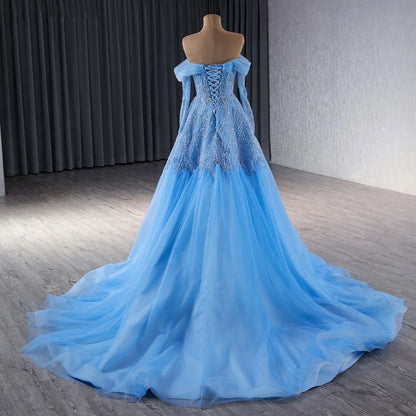 Luxury Sweetheart Sequins Blue Evening Prom Gowns Dresses 241072