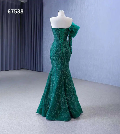 Green  Mermaid Prom Evening Dresses With Detachable Train 67538