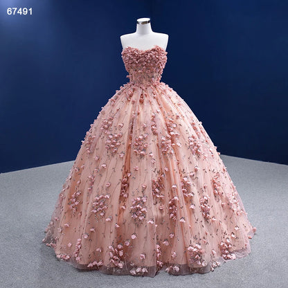 3D Flower Pink Sweet 16 Dress with Cape Vintage Ball Gown 67491