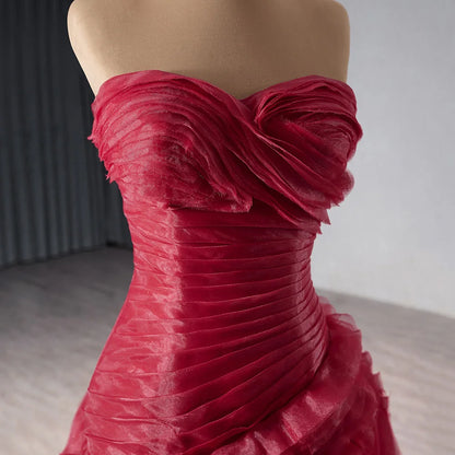 Organza Burgundy Sheath Sweetheart Evening Party Dress 241063