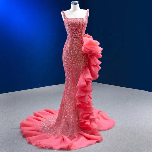 Btydress Pink Party Sexy Sequins Prom Mermaid Evening Dresses 222154