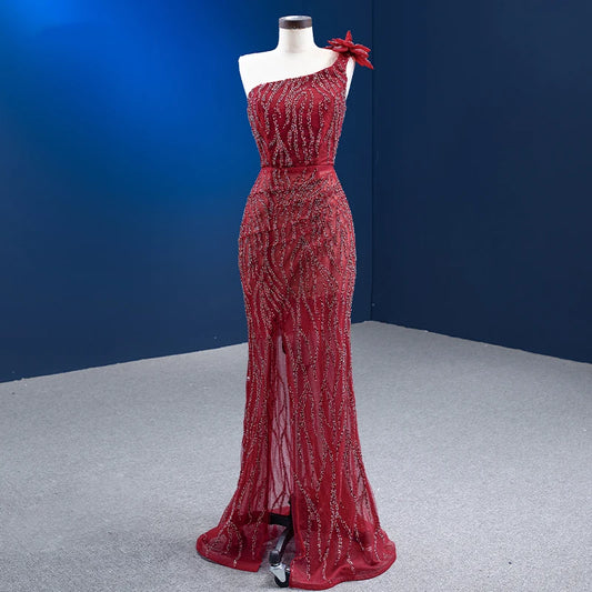 Btydress Sequiuns One Shoulder Party Prom burgandy Mermaid Evening Dresses 222179