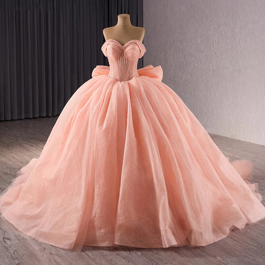 Sweetheart Bow Quinceanera Dress with Long Train