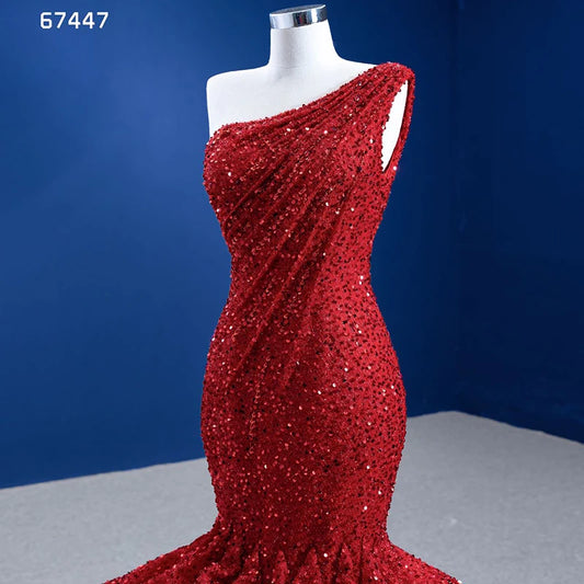 Btydress Sequince Red One Shoulder Mermaid Wedding Dress 67447